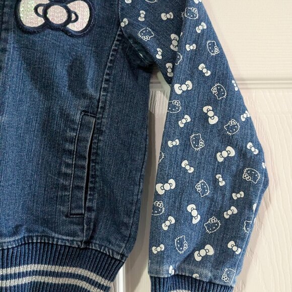 Hello Kitty Girl's Denim Varsity Jacket, Size 5, Sequin Logo Blue, Full Zip - Picture 4 of 15